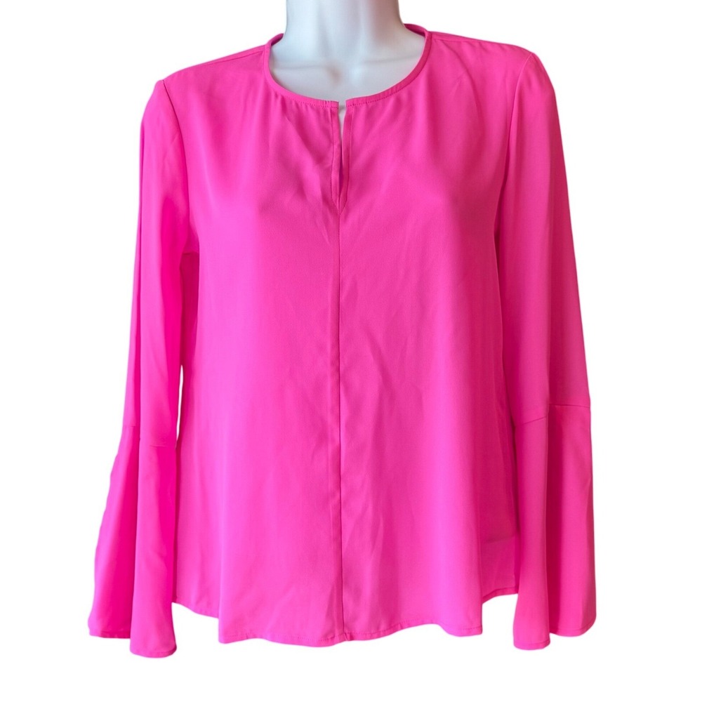 Banana Republic Blouse Bell Sleeve Split Cuff Hot Pink Top Size XXSmall Petite